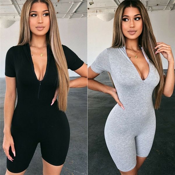 women ladies v neck skinny bodysuit fashion zipper up slim fit jumpsuit bodycon leisure short sleeve stretch solid leotard t200527, Black;white
women ladies v neck skinny bodysuit fashion zipper up slim fit jumpsuit bodycon leisure short sleeve stretch solid leotard t200527, Black;white