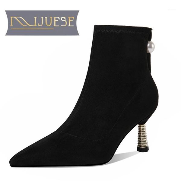mljuese 2021 women soft ankle boots flock slip on boots winter short plush pointed toe high heels women1, Black
mljuese 2021 women soft ankle boots flock slip on boots winter short plush pointed toe high heels women1, Black