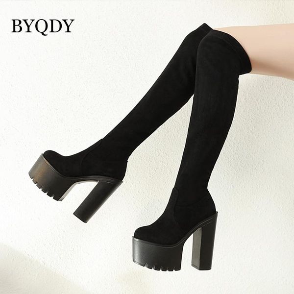byqdy thigh high flock shoes women strappy over the knee high motorcycle boots tall shaft goth creepers stretch fabric long boot, Black
byqdy thigh high flock shoes women strappy over the knee high motorcycle boots tall shaft goth creepers stretch fabric long boot, Black