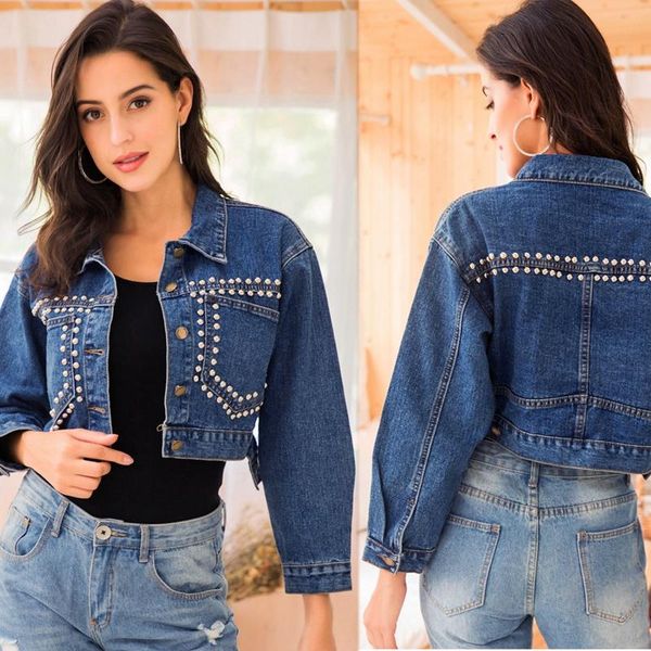 short coat fashion studded pocket decoration long sleeve lapel street casual elegant women's bike denim jacket, Black;brown
short coat fashion studded pocket decoration long sleeve lapel street casual elegant women's bike denim jacket, Black;brown
