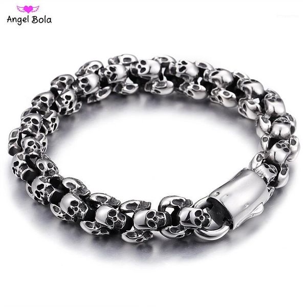 punk 22.5cm long skull bracelets for men stainless steel shiny skull charm link chain buddha brecelets male gothic jewelry 20201, Golden;silver
punk 22.5cm long skull bracelets for men stainless steel shiny skull charm link chain buddha brecelets male gothic jewelry 20201, Golden;silver