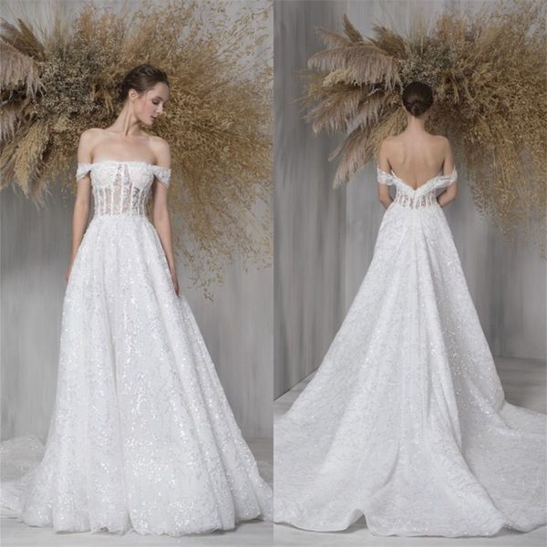 2021 lace wedding dresses off shoulder appliques crystal bridal gowns backless sweep train a line wedding dress robe de mariee, White
2021 lace wedding dresses off shoulder appliques crystal bridal gowns backless sweep train a line wedding dress robe de mariee, White