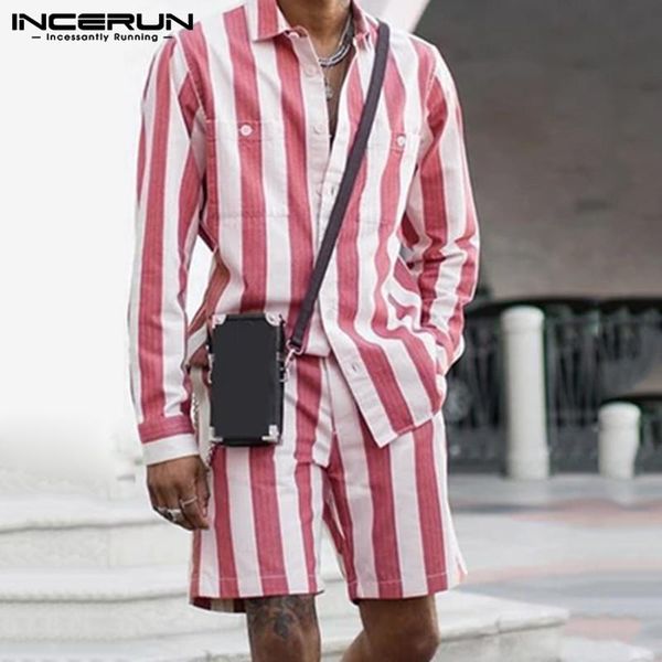incerun fashion men sets striped 2 pieces long sleeve pockets shirts elastic waist shorts men suits streetwear casual sets s-5xl, Gray 
incerun fashion men sets striped 2 pieces long sleeve pockets shirts elastic waist shorts men suits streetwear casual sets s-5xl, Gray
