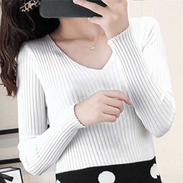 v-neck women's sweaters long sleeve primer woman sweaters korean version loose white black sweater elastic fall winter pullover