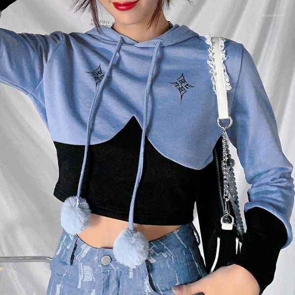 women long sleeve color block hoodies cute pompom drawstring sweatshirt harajuku star print loose pullover crop, Black
women long sleeve color block hoodies cute pompom drawstring sweatshirt harajuku star print loose pullover crop, Black