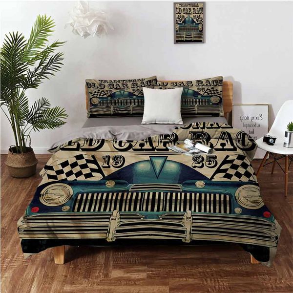 traditional old car race theme nostalgic american car with flags rusty lookbedding 3-piece set
traditional old car race theme nostalgic american car with flags rusty lookbedding 3-piece set