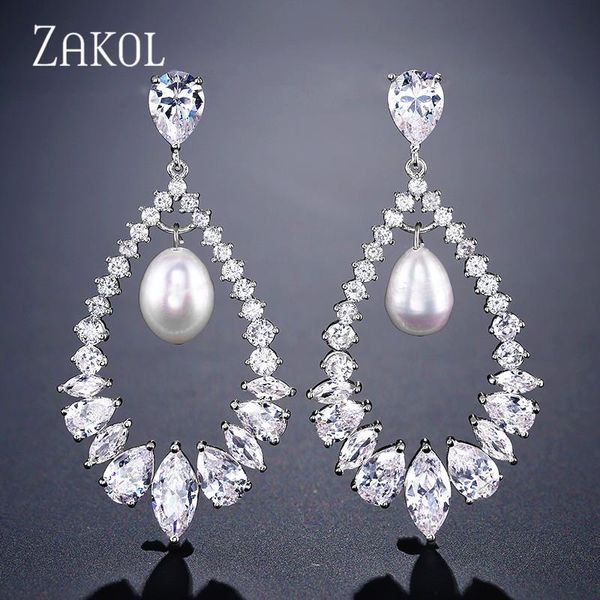 dangle & chandelier zakol luxury hollow marquise cut zirconia drop earrings for women wedding fashion imitation pearl jewelry accessories fs, Silver
dangle & chandelier zakol luxury hollow marquise cut zirconia drop earrings for women wedding fashion imitation pearl jewelry accessories fs, Silver