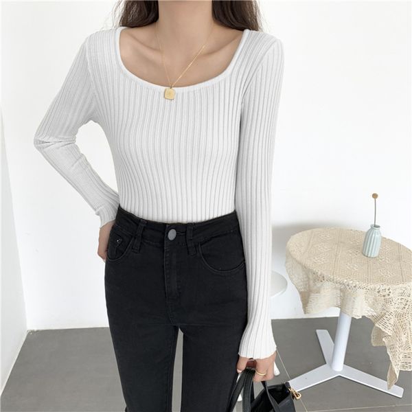 autumn tight u-neck women's long sleeve knitted bottoming shirt slim fitting pullover with sweater inside women's versatile pullov, White;black
autumn tight u-neck women's long sleeve knitted bottoming shirt slim fitting pullover with sweater inside women's versatile pullov, White;black