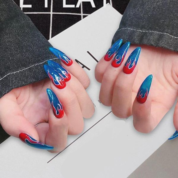 false nails 24 pcs/set fashion red flame fake nail detachable long oval ultra thin glossy blue with adhesive tape glue sticker, Red;gold
false nails 24 pcs/set fashion red flame fake nail detachable long oval ultra thin glossy blue with adhesive tape glue sticker, Red;gold
