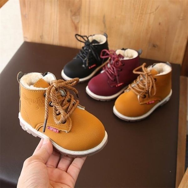 

autumn winter children' ankle boots boys casual shoes lacing up girls boy black waterproof fashion toddler shoes 201222, Black;grey