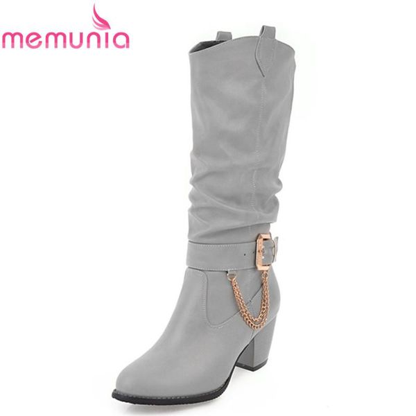 memunia new arrival 2020 mid calf boots slip on round toe thick heels boots with metal decoration long drop shipping, Black
memunia new arrival 2020 mid calf boots slip on round toe thick heels boots with metal decoration long drop shipping, Black