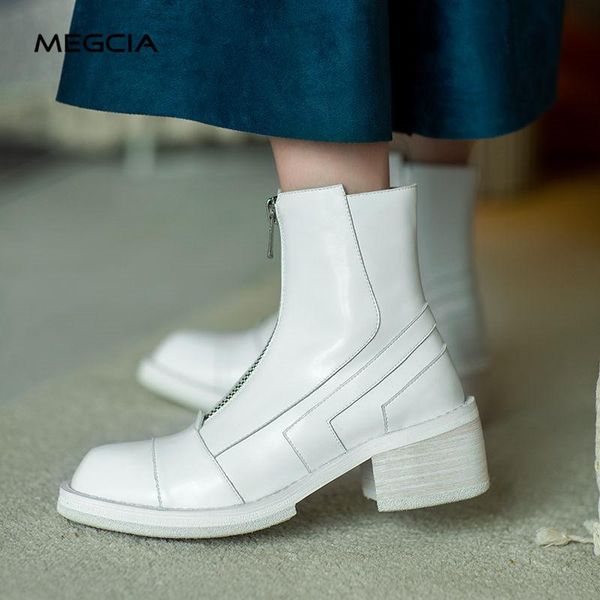 front zipper boots genuine leather women white ankle boots square heel designer chunky winter autumn shoes fashion new a16, Black
front zipper boots genuine leather women white ankle boots square heel designer chunky winter autumn shoes fashion new a16, Black
