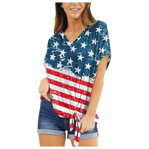 women's t-shirt 2021 arrival womens patriotic stripes star american flag v neck knot short sleeve summer #06121, White
women's t-shirt 2021 arrival womens patriotic stripes star american flag v neck knot short sleeve summer #06121, White