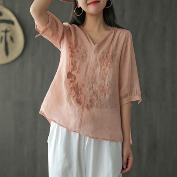 guca clothing ramie embroidery t-shirt summer new literary and art loose and versatile v-neck five point sleeve clothesembroidery clothi, White
guca clothing ramie embroidery t-shirt summer new literary and art loose and versatile v-neck five point sleeve clothesembroidery clothi, White