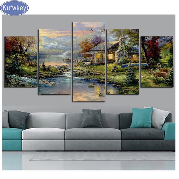 5d diy 5 pcs painting landscape river house pictures cross stitch full square/round 3d embroidery diamond mosaic q1127
5d diy 5 pcs painting landscape river house pictures cross stitch full square/round 3d embroidery diamond mosaic q1127