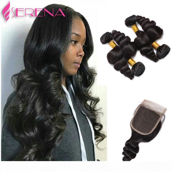 brazilian virgin human hair weave unprocessed loose wave natural color wet and wavy 4x4 lace closure with three bundles hair extensions, Black;brown
brazilian virgin human hair weave unprocessed loose wave natural color wet and wavy 4x4 lace closure with three bundles hair extensions, Black;brown