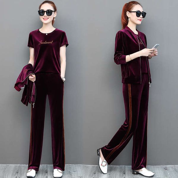 1velvet sports suit women's gold spring autumn 2020 new fashion large size thin cardigan sweater and wide leg pants three piece set, Gray
1velvet sports suit women's gold spring autumn 2020 new fashion large size thin cardigan sweater and wide leg pants three piece set, Gray
