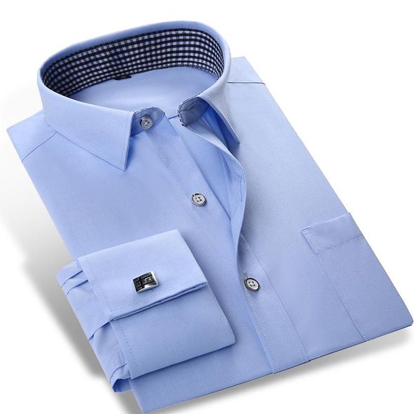 2020 men's solid color french cuff dress shirts (cufflinks included) long sleeve classic-fit square collar inner plaid shirt, White;black
2020 men's solid color french cuff dress shirts (cufflinks included) long sleeve classic-fit square collar inner plaid shirt, White;black