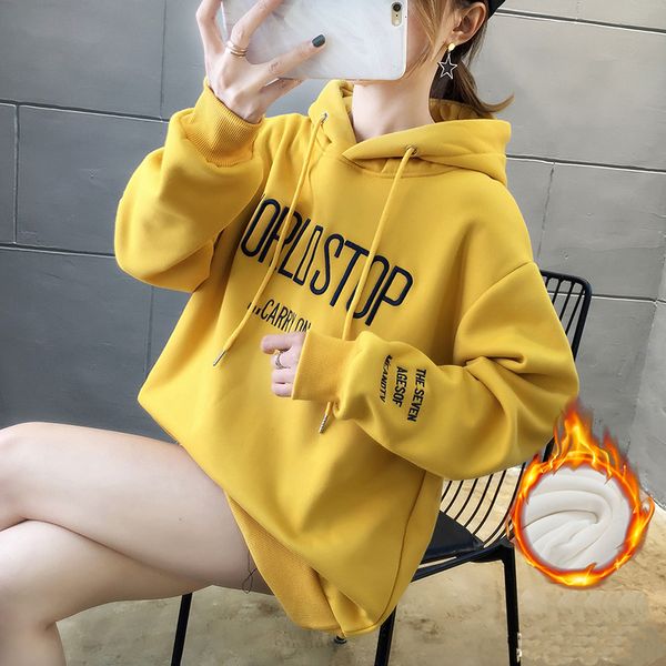 winter 2021 new womanly hooides fashion long-sleeve embroidered letter hoodie women's loose sweatpants 1 9k3a, Black
