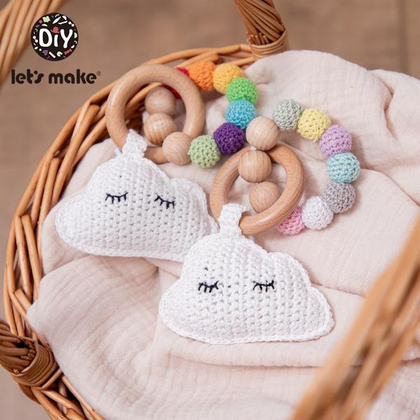 Let's Make 1pc Baby Rattle Toys Cotton Crochet Cloud Beads Beech Wood Teething Rainbow Cloud Bracelet Wooden Teether Toys