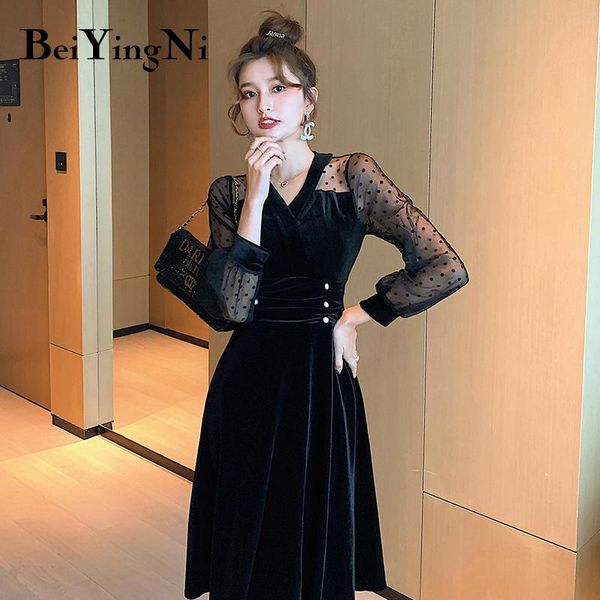 beiyingni golden velvet mesh patchwork dress woman slim french vintage black dresses autumn winter simple fashion vestido female, Black;gray
beiyingni golden velvet mesh patchwork dress woman slim french vintage black dresses autumn winter simple fashion vestido female, Black;gray