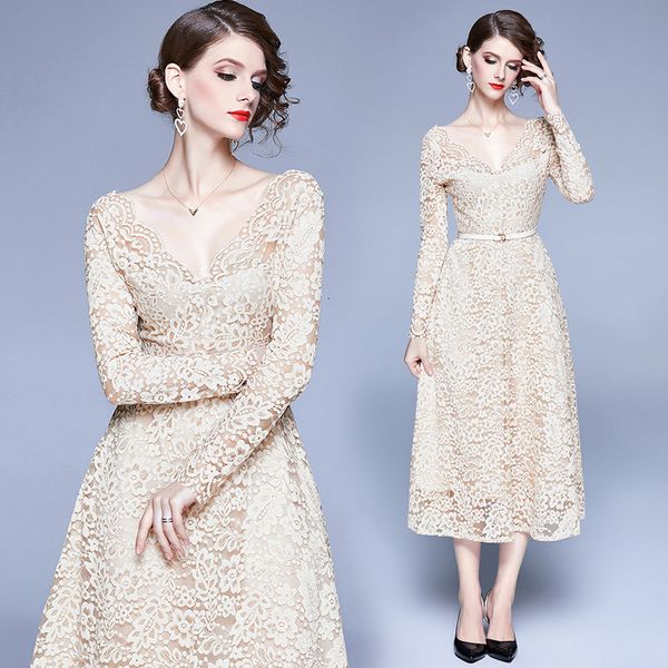 2021 new spring summer crochet lace es women party embroidery flower midi female vintage v-neck vestidos with belt tv91, Black;gray
2021 new spring summer crochet lace es women party embroidery flower midi female vintage v-neck vestidos with belt tv91, Black;gray