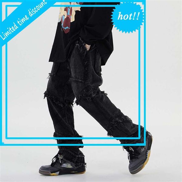 high street retro washed jeans men and women straight baggy denim hip hop casual trousers, Black
high street retro washed jeans men and women straight baggy denim hip hop casual trousers, Black