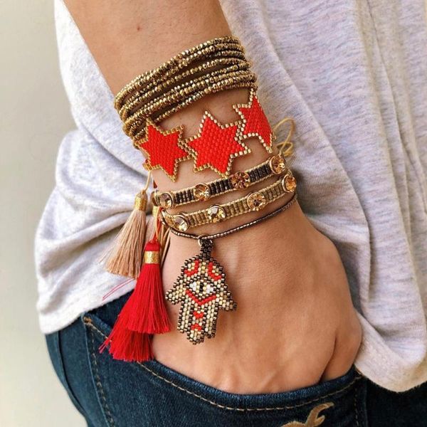 bluestar women bracelet red star pulseras mujer moda fatima hamsa hand fashion handmade miyuki crystal bead armband, Black
bluestar women bracelet red star pulseras mujer moda fatima hamsa hand fashion handmade miyuki crystal bead armband, Black