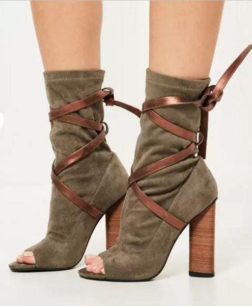 boots women fashion open toe suede leather lace-up thick heel gladiator super ankle, Black
boots women fashion open toe suede leather lace-up thick heel gladiator super ankle, Black