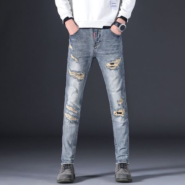 chao brand new slim light color men's pierced jeans in autumn and winter of 2020 korean small straight pants, Blue
chao brand new slim light color men's pierced jeans in autumn and winter of 2020 korean small straight pants, Blue