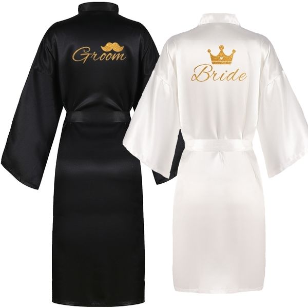 wholesale satin printed bride groom couple robes getting married wedding kimono fashion men women home nightgown bathrobe 201125, Black;brown
wholesale satin printed bride groom couple robes getting married wedding kimono fashion men women home nightgown bathrobe 201125, Black;brown