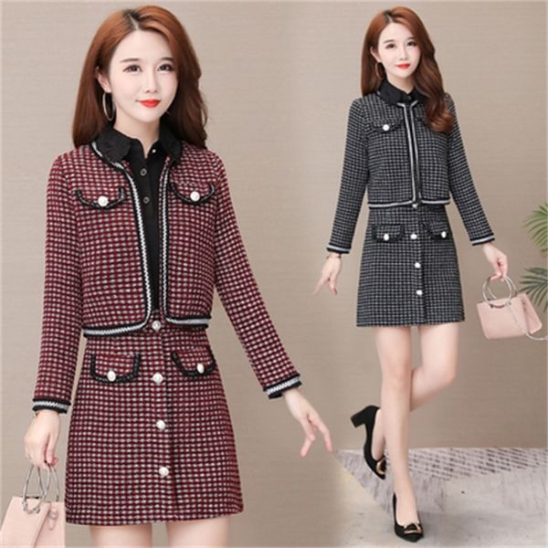 chess tweed woolen of women's fragrant skirts more size suits and suit woman sets yrlh, White 
chess tweed woolen of women's fragrant skirts more size suits and suit woman sets yrlh, White