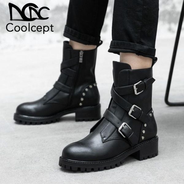 boots coolcept women genuine leather punk ankle casual buckle retro ladies motorcycle fashion shoes woman size 34-391, Black
boots coolcept women genuine leather punk ankle casual buckle retro ladies motorcycle fashion shoes woman size 34-391, Black