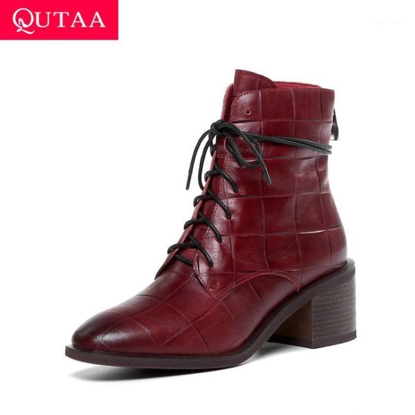 boots qutaa 2021 casual round toe lace up ladies pumps quality cow leather ankle fashion square high heel women shoes size 34-421, Black
boots qutaa 2021 casual round toe lace up ladies pumps quality cow leather ankle fashion square high heel women shoes size 34-421, Black