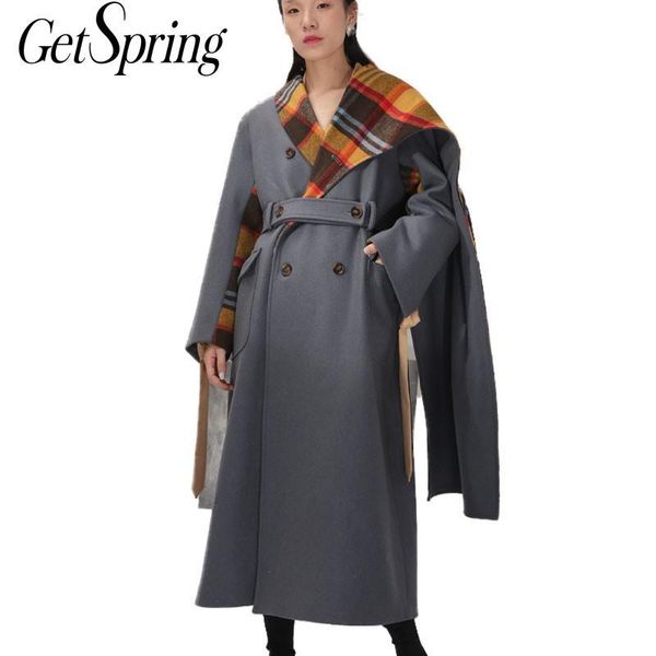 getsring women coat winter irregular plaid wool coat multi-ways wear female overcoat double breasted woolen overcoat long coats, Black 
getsring women coat winter irregular plaid wool coat multi-ways wear female overcoat double breasted woolen overcoat long coats, Black