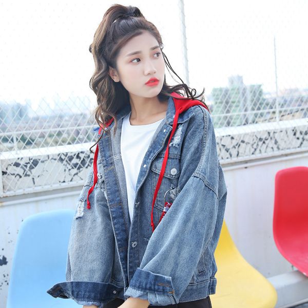 #3330 short denim jacket women with hooded harajuku hip hop distressed jeans jacket plus size loose bat sleeved holes streetwear t200908, Black
#3330 short denim jacket women with hooded harajuku hip hop distressed jeans jacket plus size loose bat sleeved holes streetwear t200908, Black