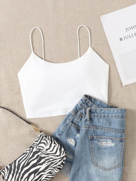 solid crop cami f0jg#, White