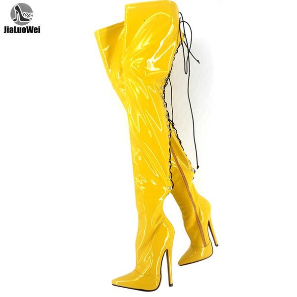 women over the knee boots 18cm super high heel stiletto back cross-tied stretch pu leather thigh long boots, Black
women over the knee boots 18cm super high heel stiletto back cross-tied stretch pu leather thigh long boots, Black