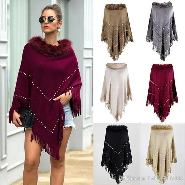 women's autumn and winter fashion design poncho pearl tassel cloak sweater ladies batwing pullover jacquard tassel knitted jacket cloak, Black
women's autumn and winter fashion design poncho pearl tassel cloak sweater ladies batwing pullover jacquard tassel knitted jacket cloak, Black