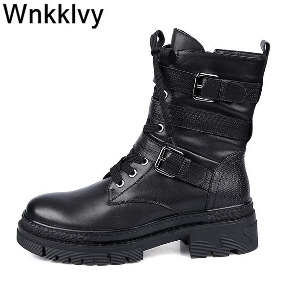 platform martin boots women thick sole round toe metal belt buckle decor lace up ankle botas autumn motorcycle short boots, Black
platform martin boots women thick sole round toe metal belt buckle decor lace up ankle botas autumn motorcycle short boots, Black