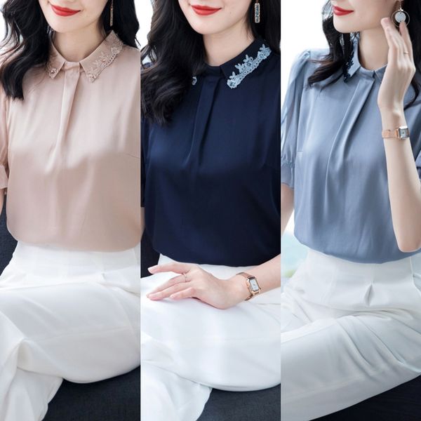 short sleeve summer 2020 new foreign style silk small shirt double face silk shirt woman iikdz, White
short sleeve summer 2020 new foreign style silk small shirt double face silk shirt woman iikdz, White
