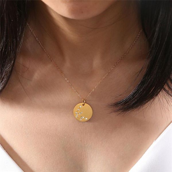 12 constellation golden alloy rhinestone necklace women round pendant choker jewelry girls simple clavicle chain birthday gift, Silver
12 constellation golden alloy rhinestone necklace women round pendant choker jewelry girls simple clavicle chain birthday gift, Silver