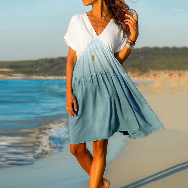 #h30 gradient color print women's mini dress casual patchwork tie-dye v-neck short sleeve ruffled dress beach loose dresses1, Black;gray
#h30 gradient color print women's mini dress casual patchwork tie-dye v-neck short sleeve ruffled dress beach loose dresses1, Black;gray