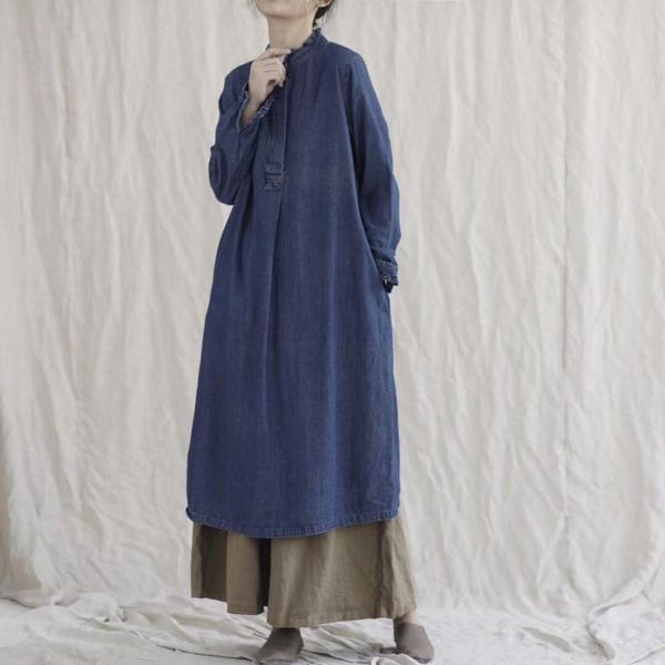 casual dresses johnature women vintage denim stand long sleeve 2021 autumn button loose female clothes korean style blue, Black;gray
casual dresses johnature women vintage denim stand long sleeve 2021 autumn button loose female clothes korean style blue, Black;gray