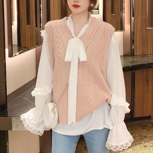 autumn pink sweet knitted pullover vest female casual korean janpan style sweater fall 2020 women clothing, Black;white
autumn pink sweet knitted pullover vest female casual korean janpan style sweater fall 2020 women clothing, Black;white
