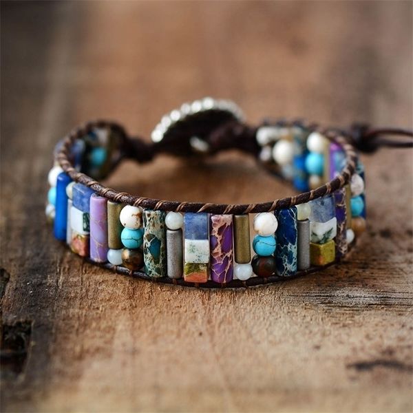women boho bracelet tube shape natural stone single leather wrap bracelet semi precious stone beaded cuff bracelet dropship y200107, Golden;silver
women boho bracelet tube shape natural stone single leather wrap bracelet semi precious stone beaded cuff bracelet dropship y200107, Golden;silver