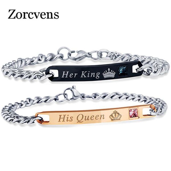 link, chain zorcvens his queen her king couple bracelets crystal stainless steel pair heart crown charm for women men jewelry, Black
link, chain zorcvens his queen her king couple bracelets crystal stainless steel pair heart crown charm for women men jewelry, Black