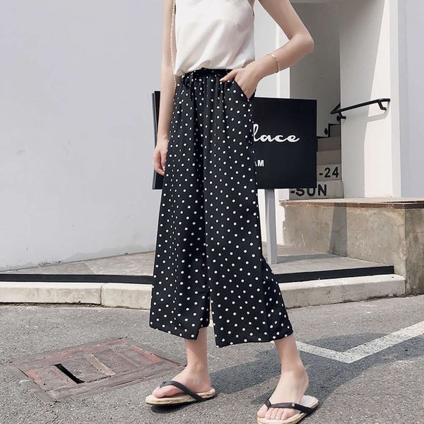 godds wave point chiffon wide leg women's high waist skirt drop down feeling straight tube loose casual quarter length pants, Black;white
godds wave point chiffon wide leg women's high waist skirt drop down feeling straight tube loose casual quarter length pants, Black;white