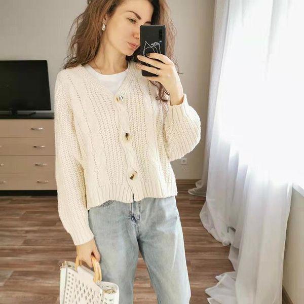 chic ladies regular knitted cardigan female casual v neck coat single breasted jumper 2021 autumn winter oversized women sweater, White;black
chic ladies regular knitted cardigan female casual v neck coat single breasted jumper 2021 autumn winter oversized women sweater, White;black