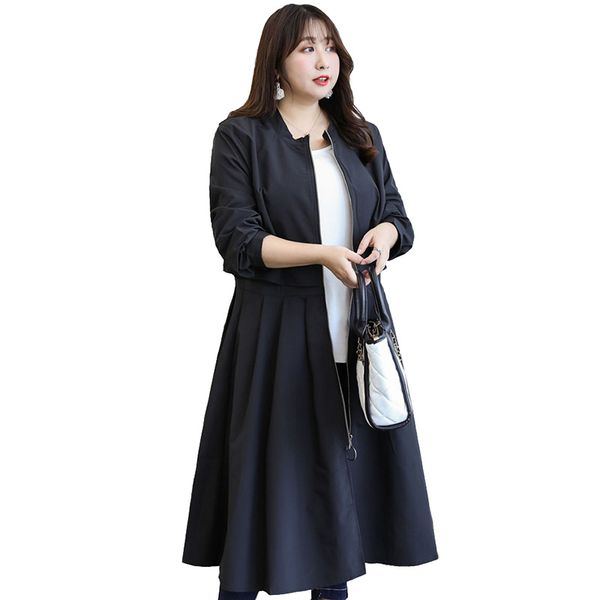 2019 women's spring autumn trench coat new plus size 5xl-8xl windbreaker coat female slim large size zipper long outerwear g675 1028, Tan;black